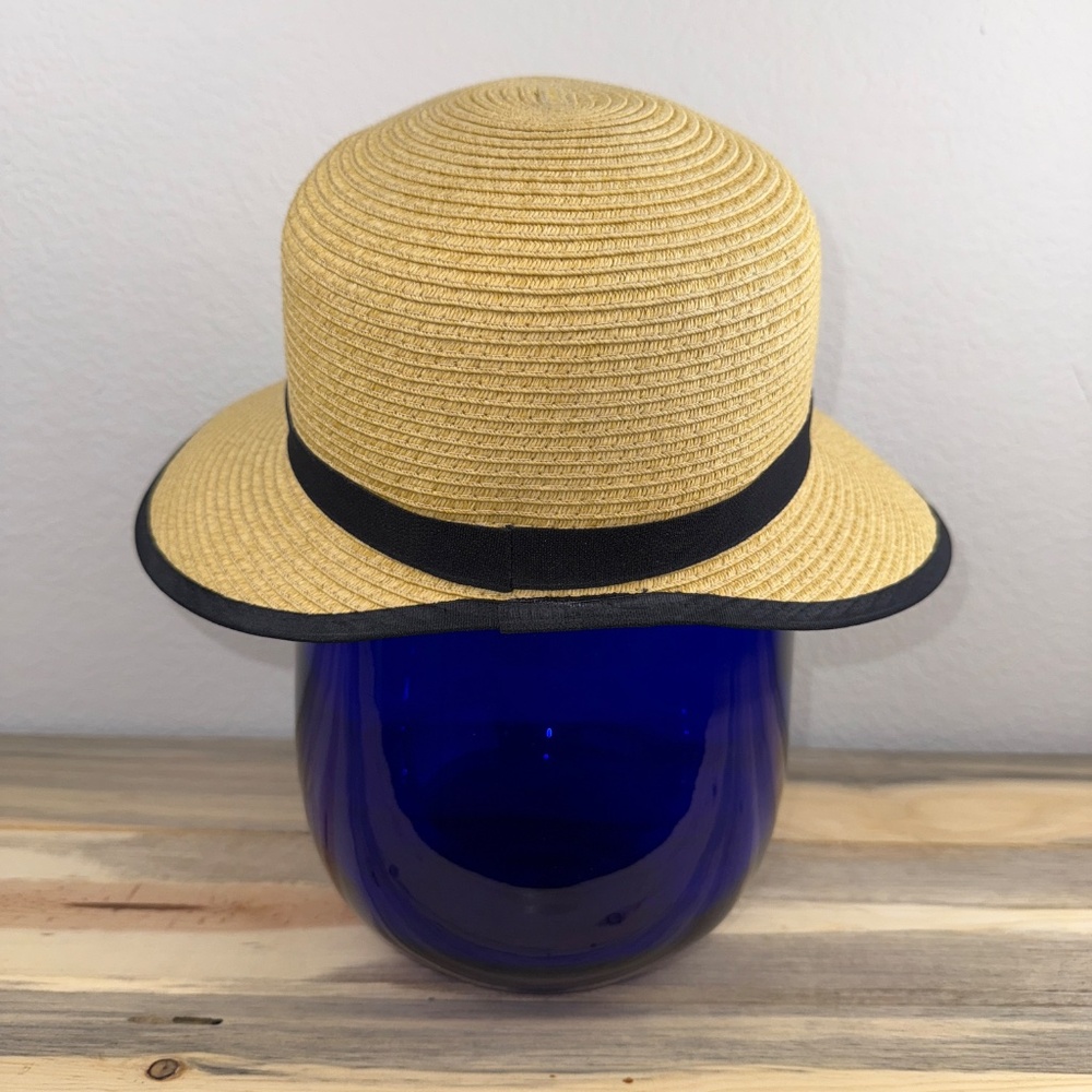 Lands' End Face Saver Lay-Back Straw Hat Natural with Black Trim Size L/XL - Picture 3 of 11